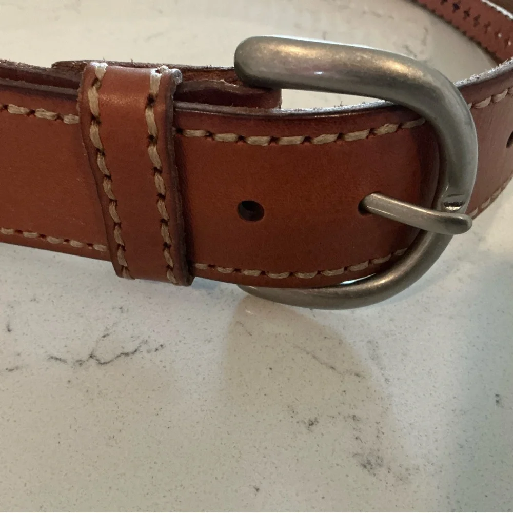 Fossil genuine leather belt red orange black brown brass tone buckle women’s S